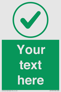 Custom green background, green tick in circle sign